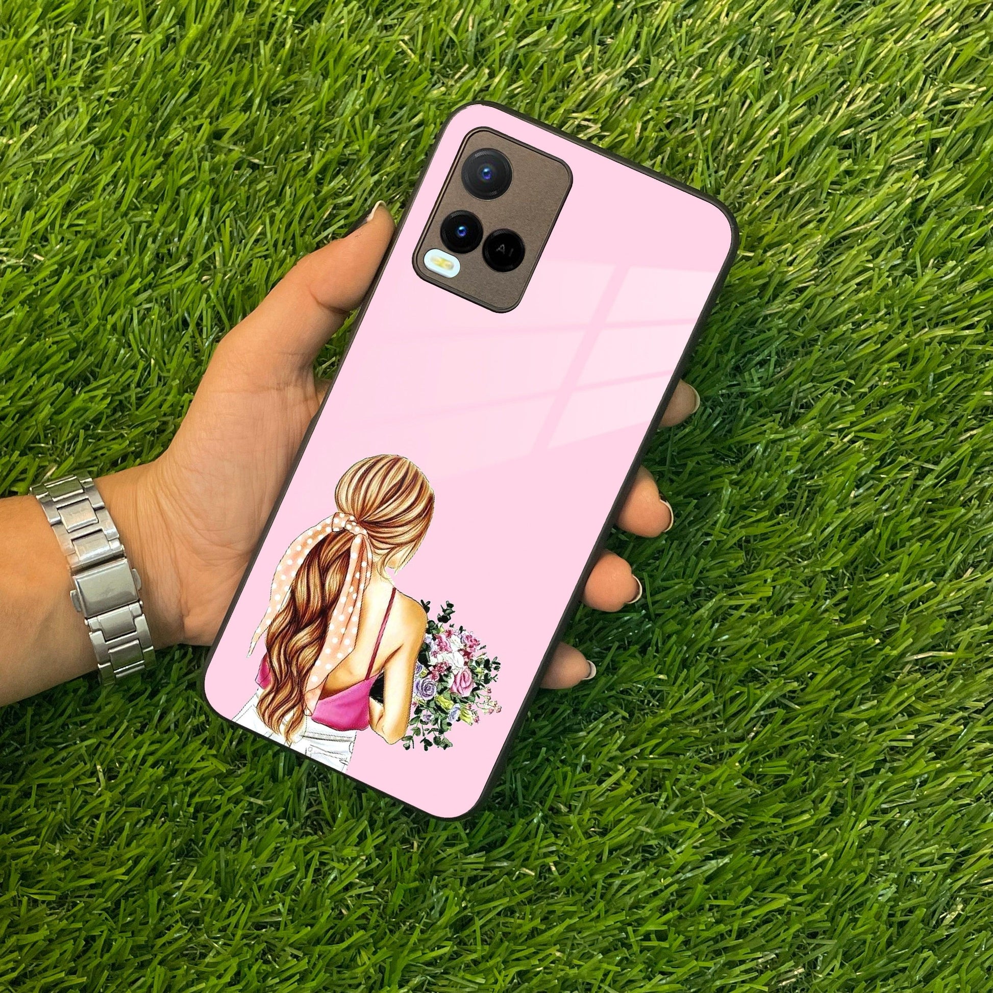 Styles Girl With Flower Glass Case For Vivo - ShopOnCliQ