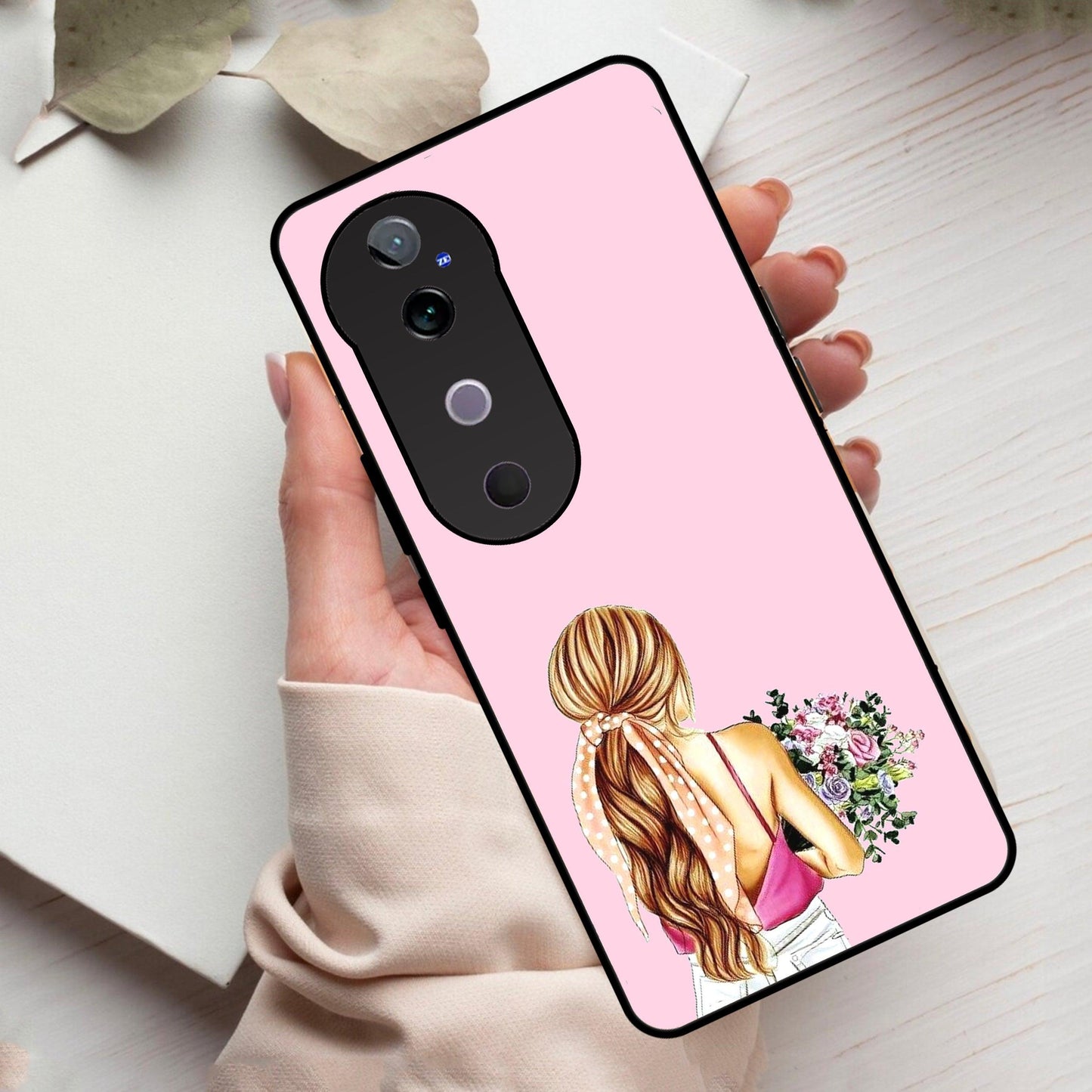 Styles Girl With Flower Glass Case For Vivo - ShopOnCliQ