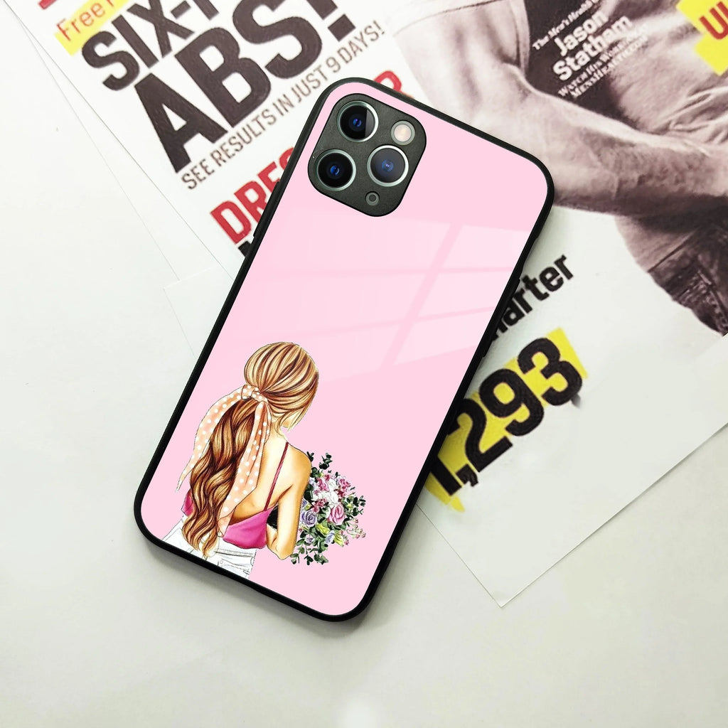 Styles Girl With Flower Glass Case For iPhone - ShopOnCliQ