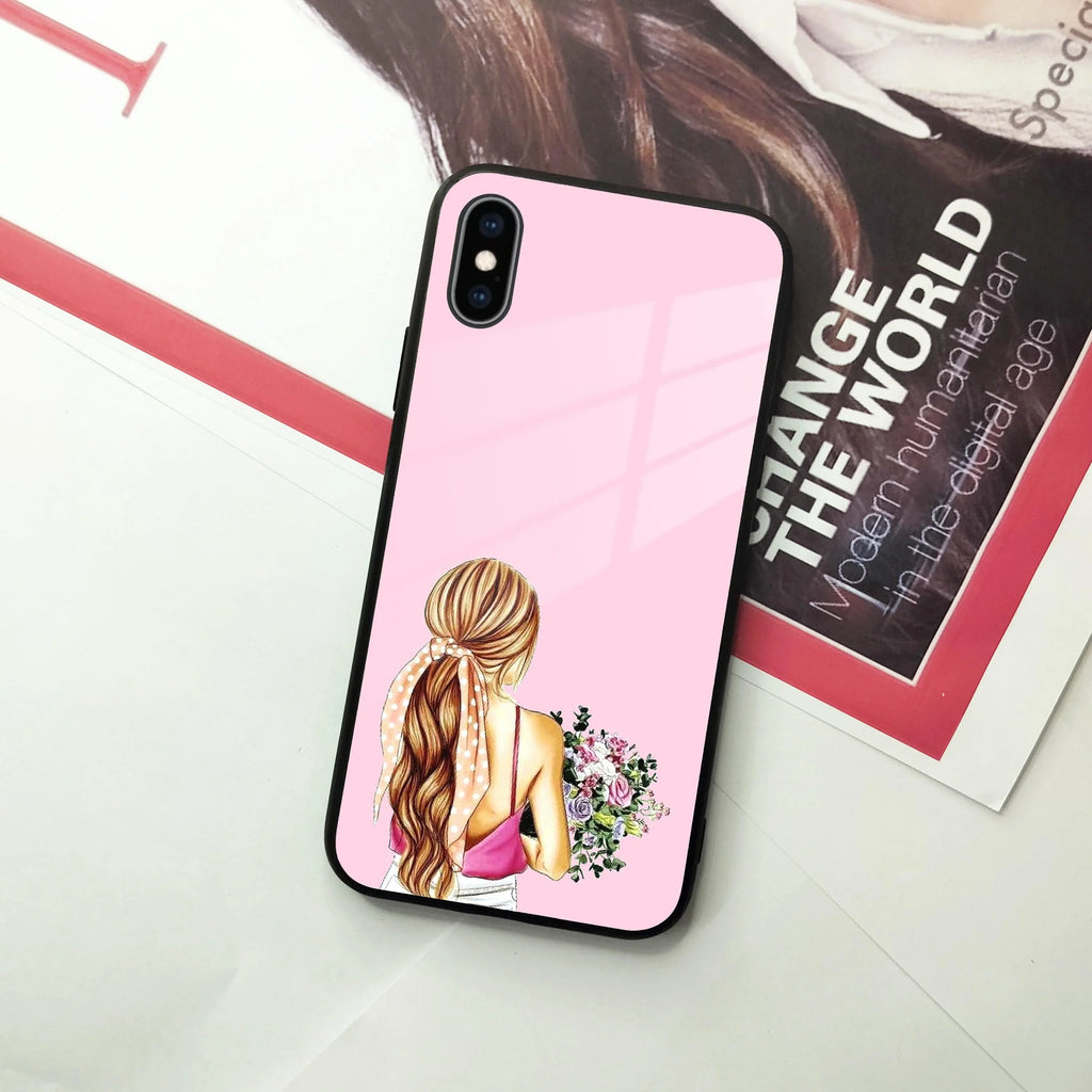Styles Girl With Flower Glass Case For iPhone - ShopOnCliQ