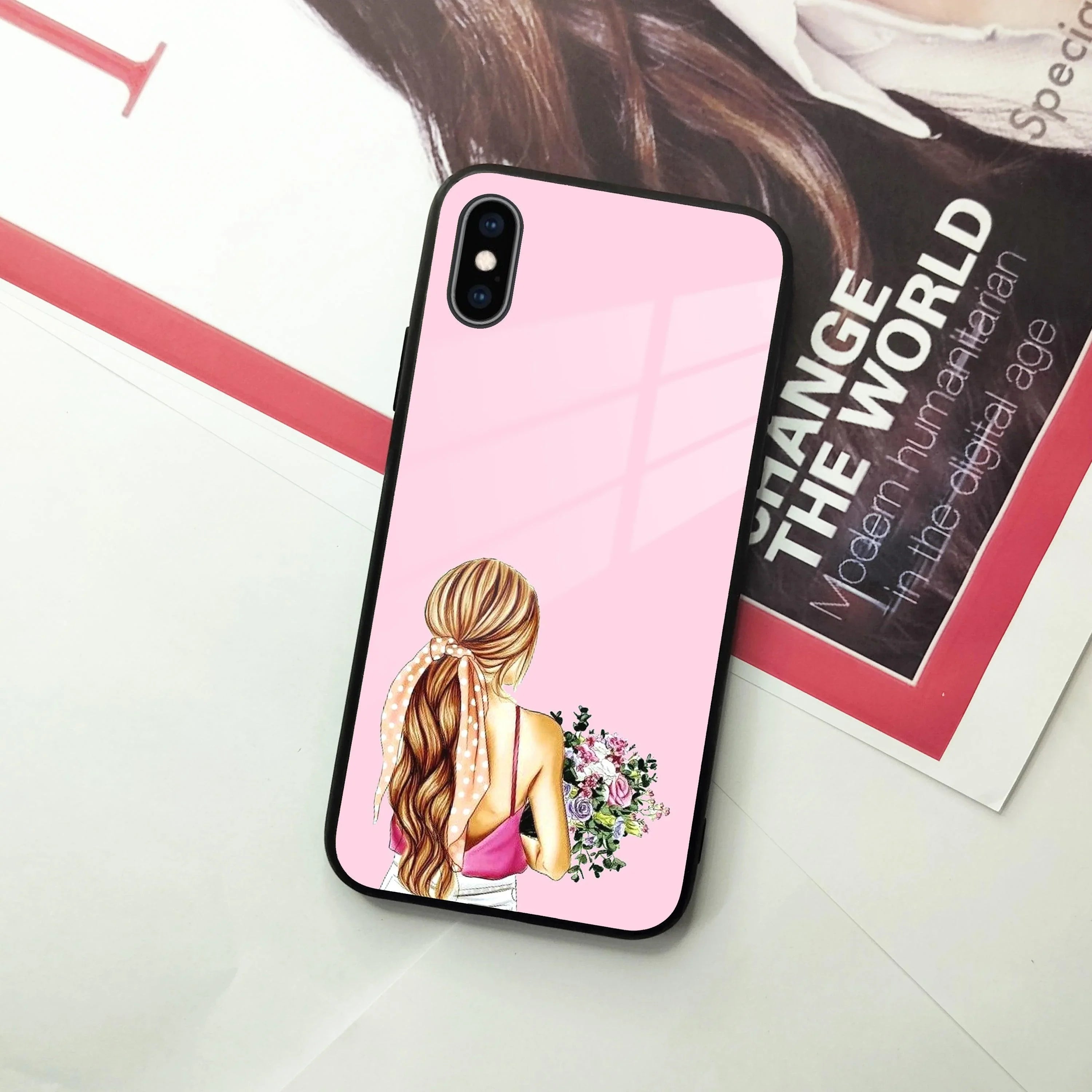 Styles Girl With Flower Glass Case For iPhone - ShopOnCliQ