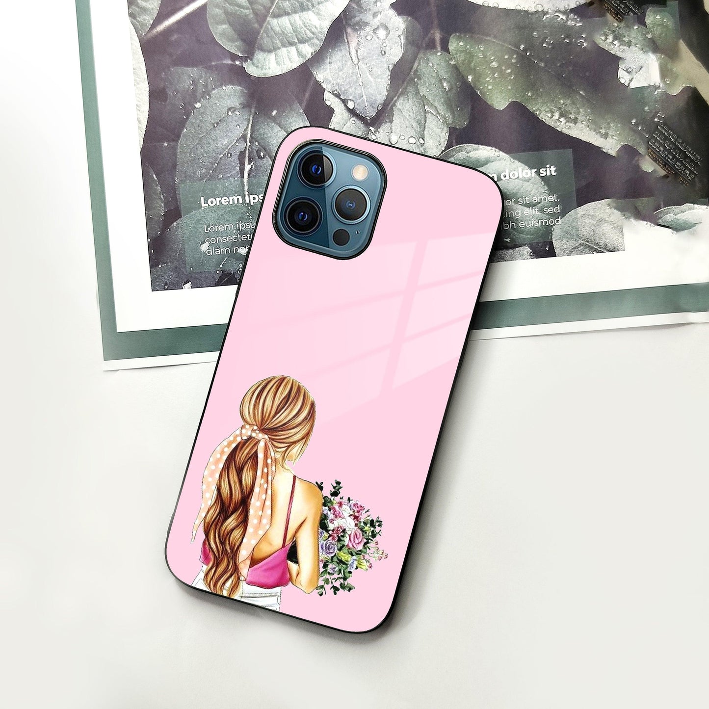 Styles Girl With Flower Glass Case For iPhone
