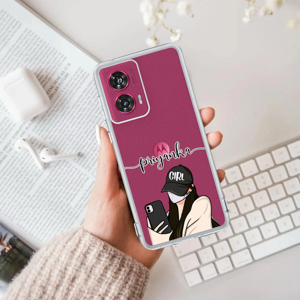Stylish Girl With Cap Customize Anti Yellow Case For Motorola G85 5G