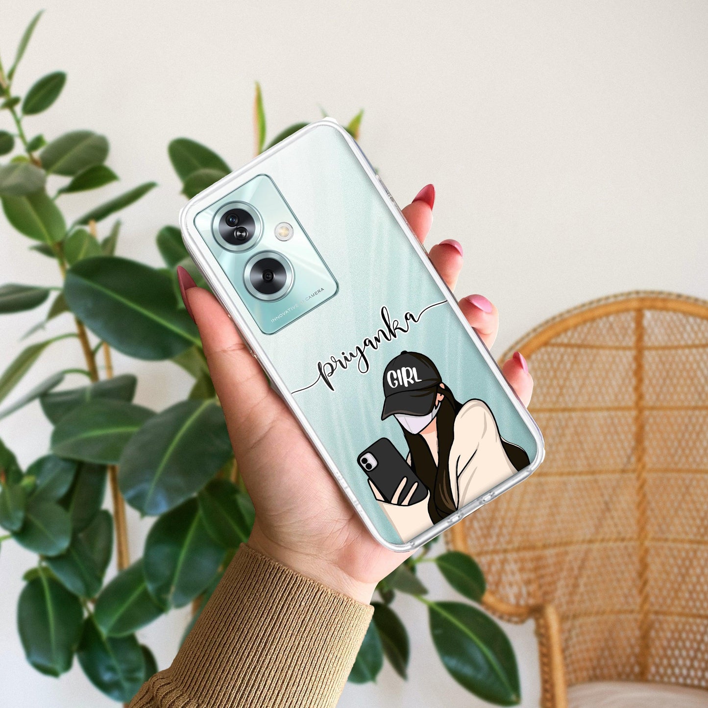 Stylish Girl With Cap Customize Transparent Silicon Case For Oppo