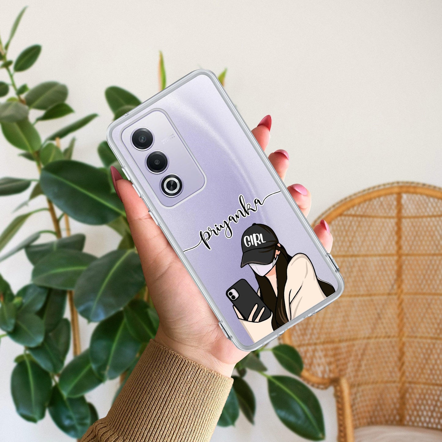 Stylish Girl With Cap Customize Transparent Silicon Case For Oppo