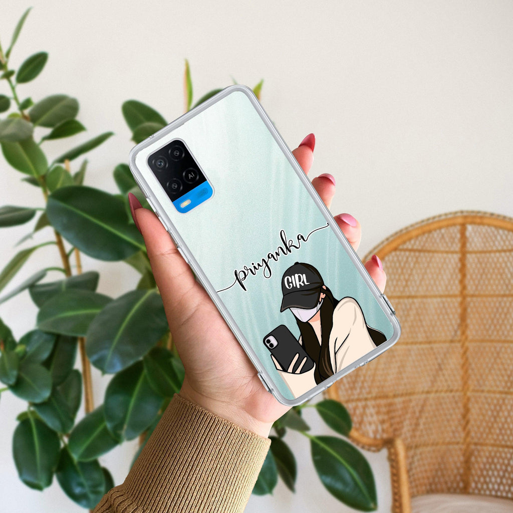 Stylish Girl With Cap Customize Anti Yellow Case For Oppo A54