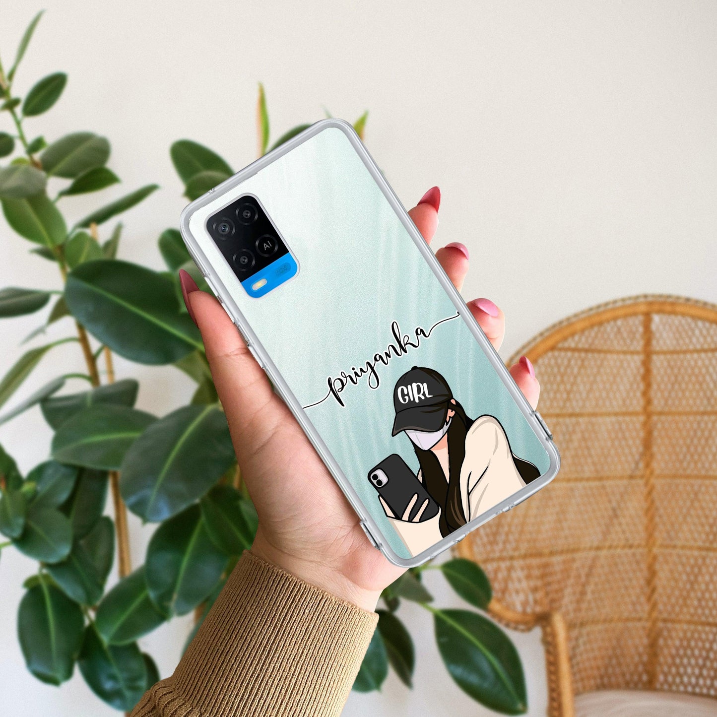 Stylish Girl With Cap Customize Transparent Silicon Case For Oppo