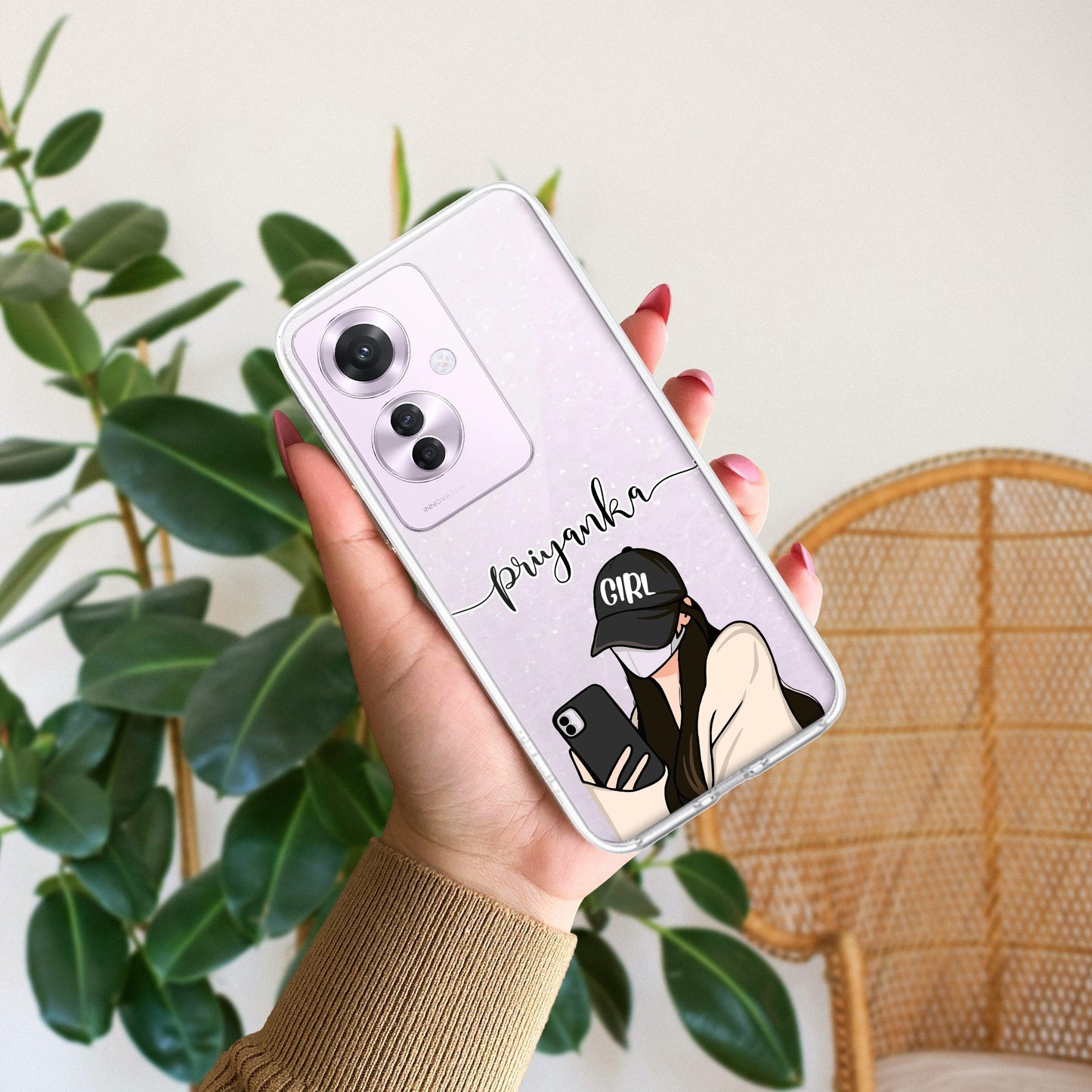 Stylish Girl With Cap Customize Transparent Silicon Case For Oppo