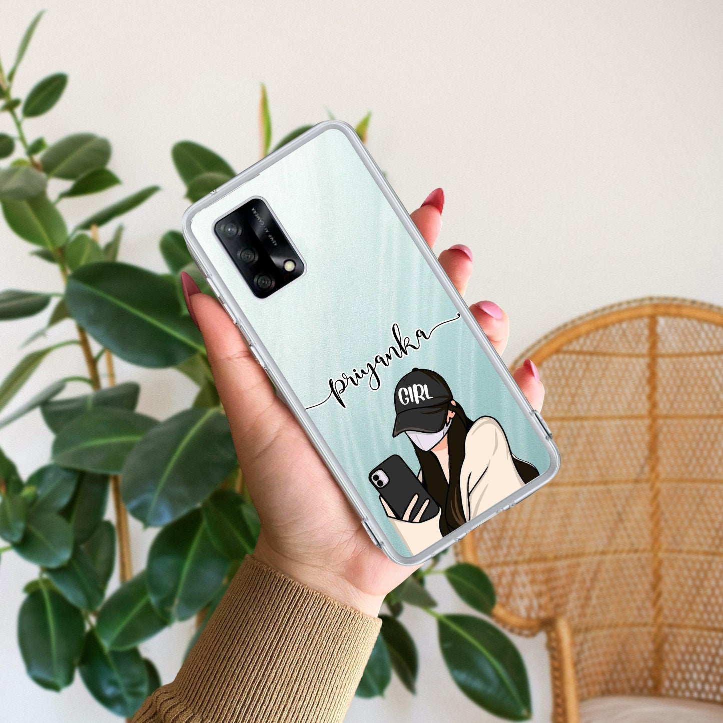 Stylish Girl With Cap Customize Transparent Silicon Case For Oppo