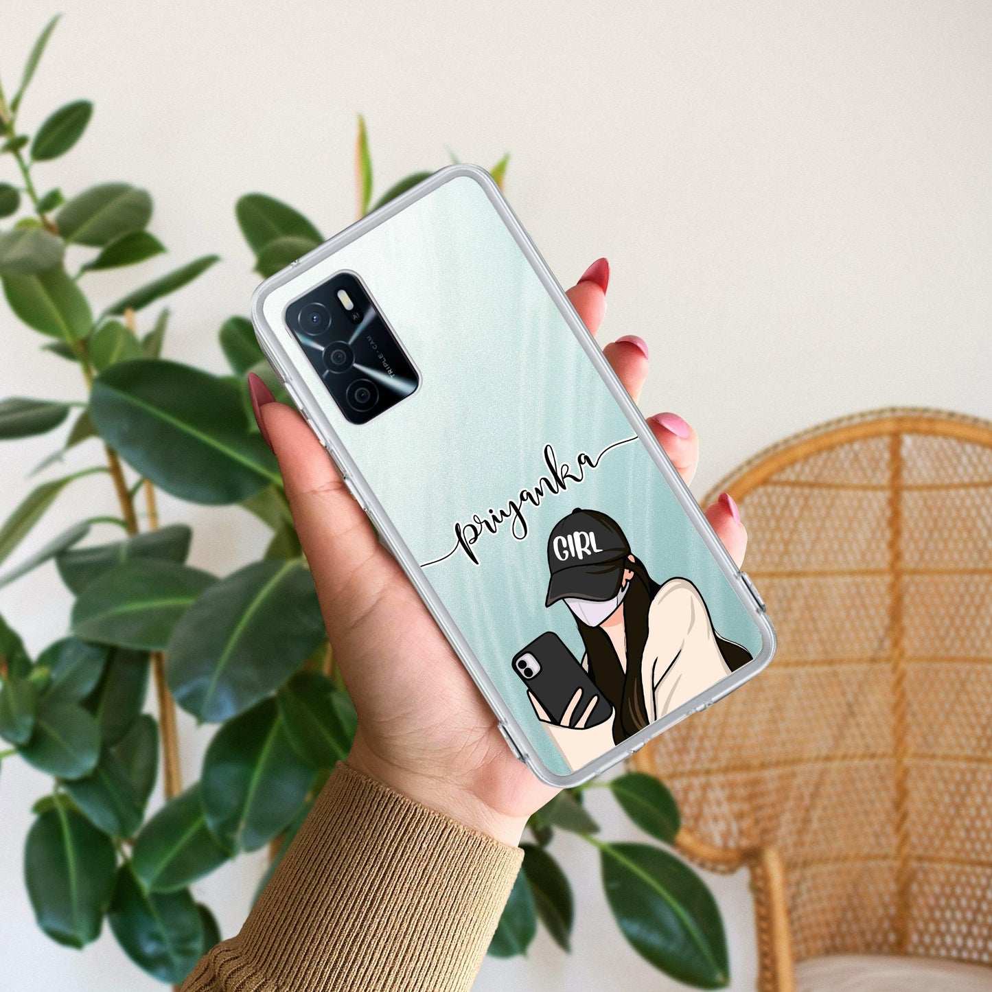 Stylish Girl With Cap Customize Transparent Silicon Case For Oppo