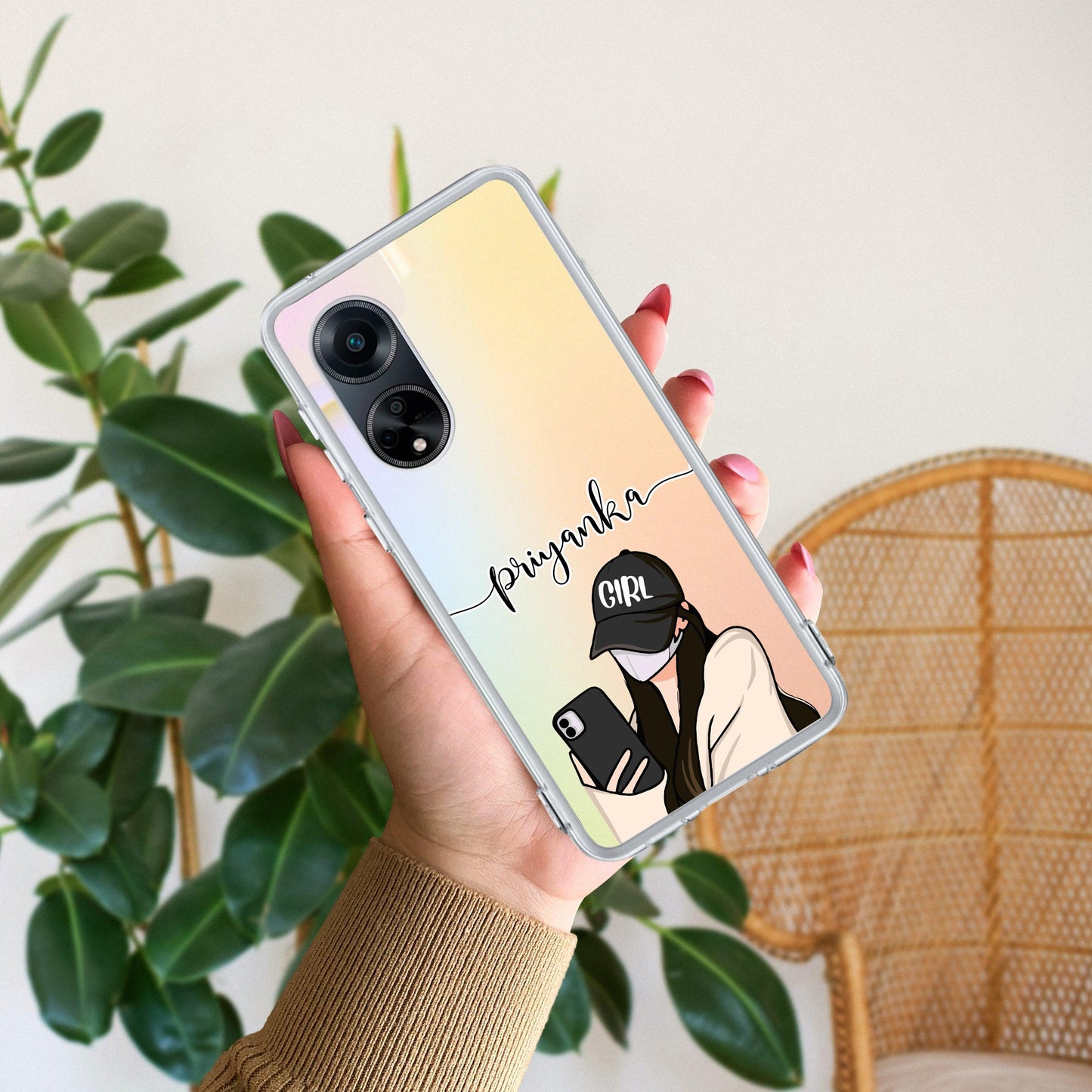 Stylish Girl With Cap Customize Transparent Silicon Case For Oppo