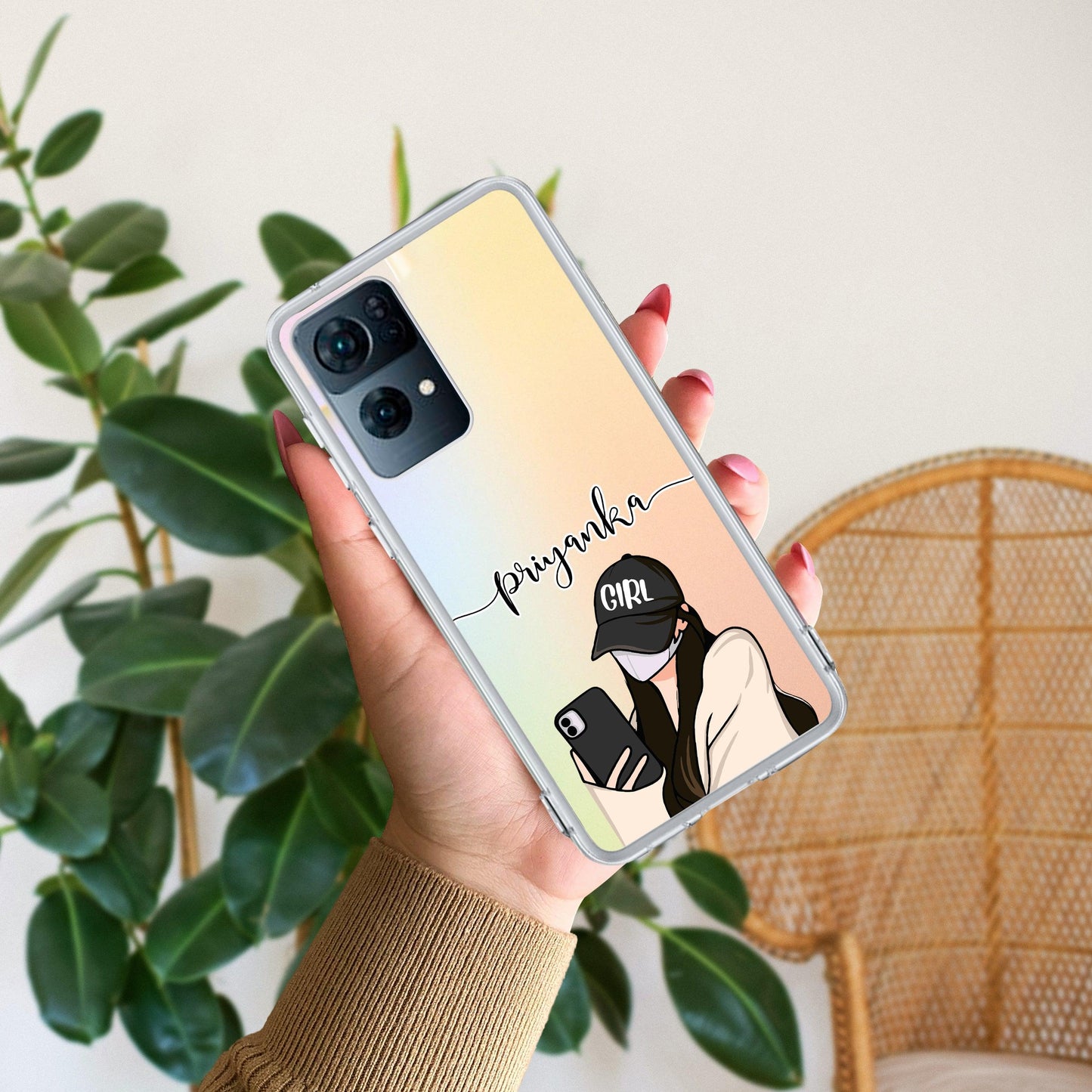 Stylish Girl With Cap Customize Transparent Silicon Case For Oppo