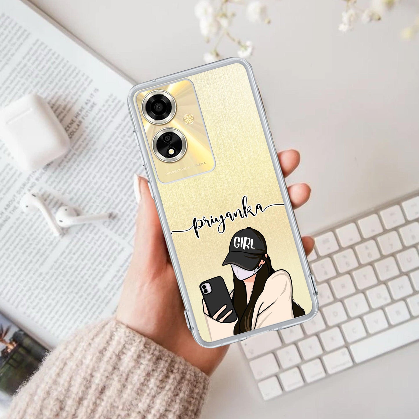 Stylish Girl With Cap Customize Transparent Silicon Case For Oppo