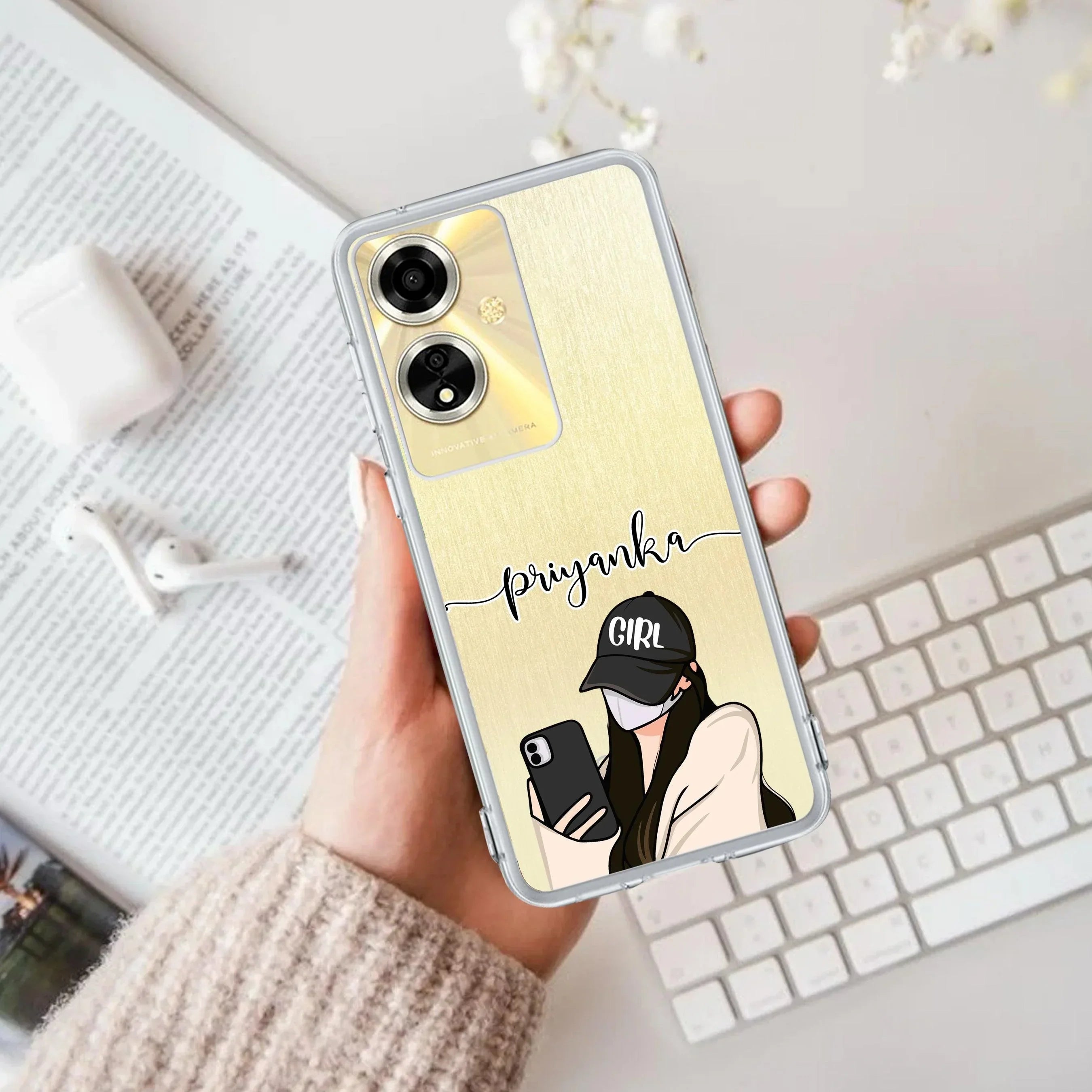 Stylish Girl With Cap Customize Anti Yellow Case For Oppo A59 5G