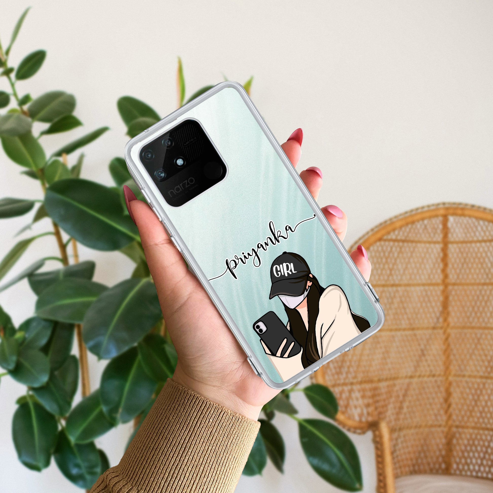 Stylish Girl With Cap Customize Transparent Silicon Case For Realme/Narzo ShopOnCliQ