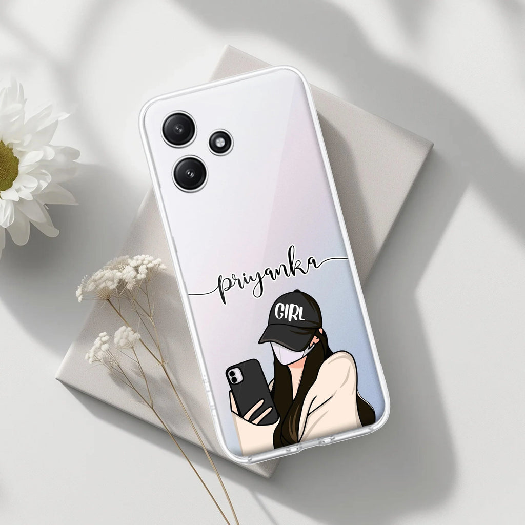 Stylish Girl With Cap Customize Transparent Silicon Case For Redmi Note 13 Pro 5G