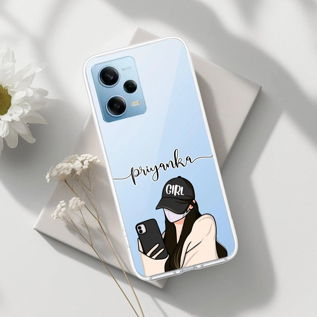 Stylish Girl With Cap Customize Transparent Silicon Case For Redmi Note 14 5G