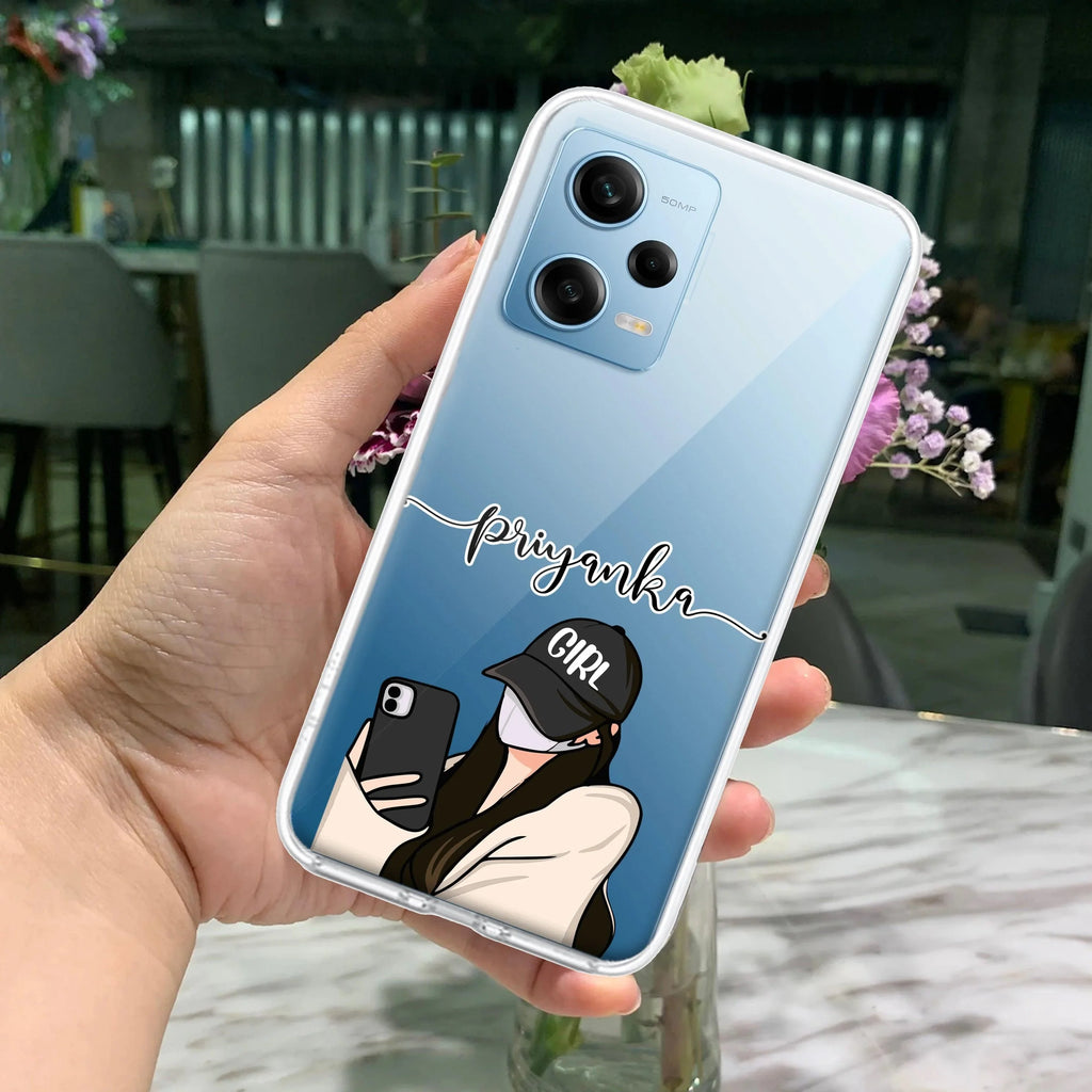 Stylish Girl With Cap Customize Transparent Silicon Case For Redmi Note 14 Pro 5G