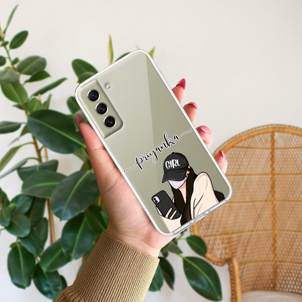 Stylish Girl With Cap Customize Anti Yellow Case For Samsung Galaxy S21