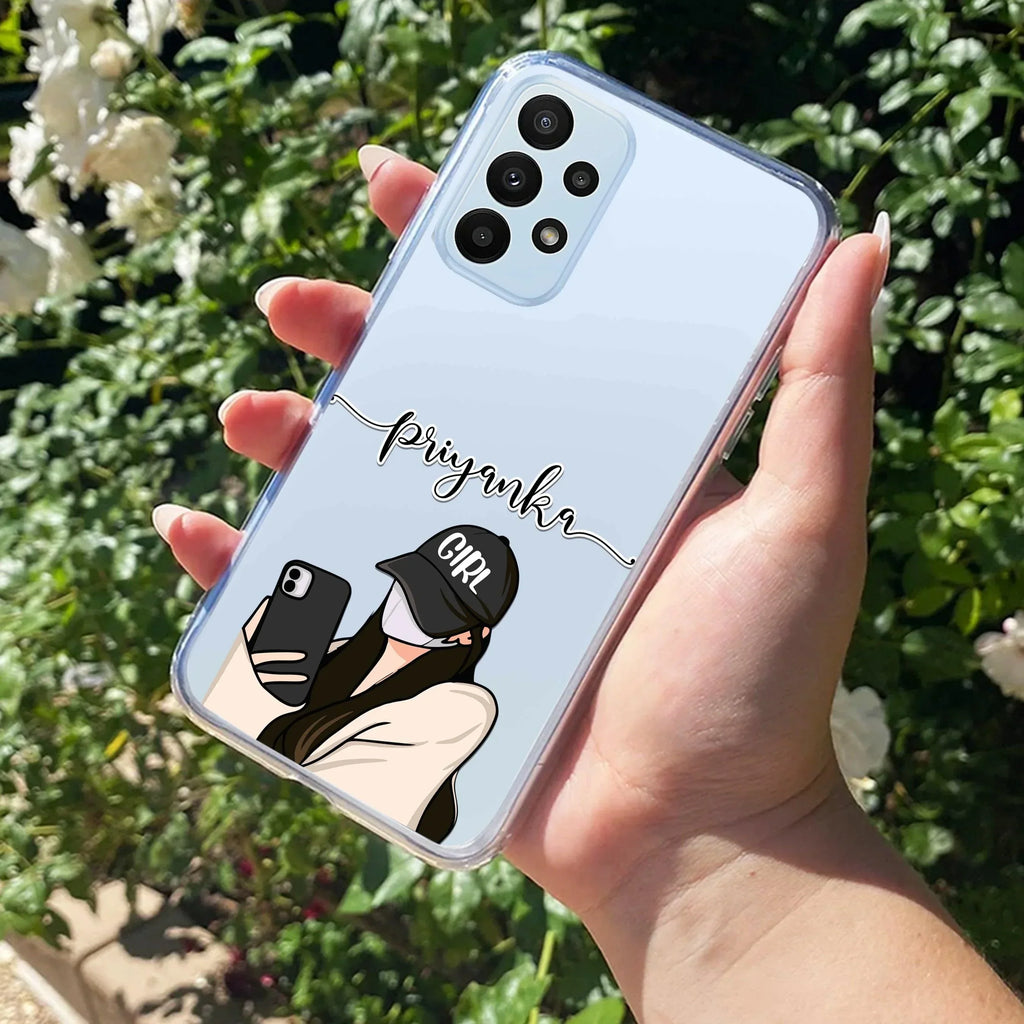Stylish Girl With Cap Customize Transparent Silicon Case For Samsung Galaxy A13 4G