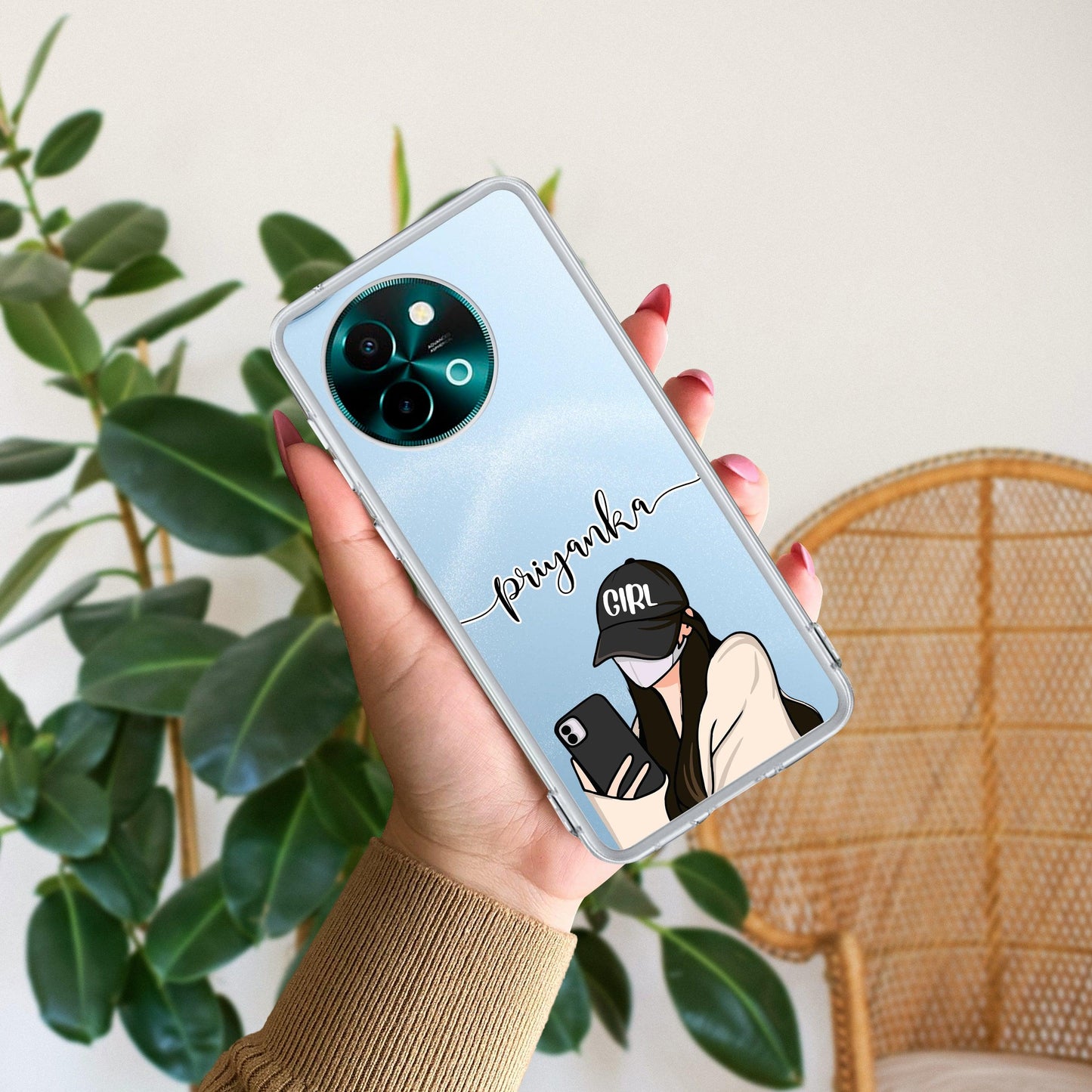 Stylish Girl With Cap Customize Transparent Silicon Case For Vivo