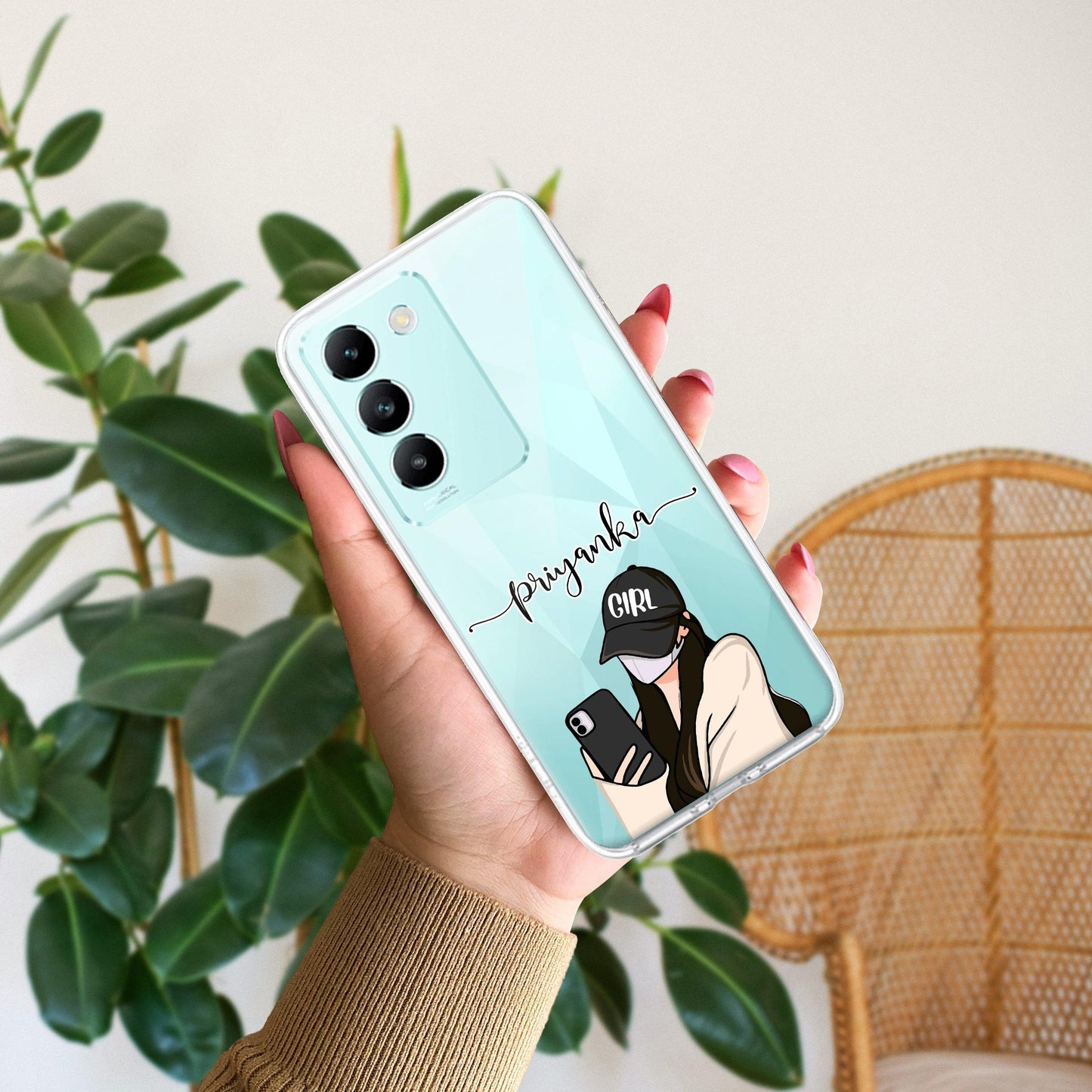 Stylish Girl With Cap Customize Transparent Silicon Case For Vivo