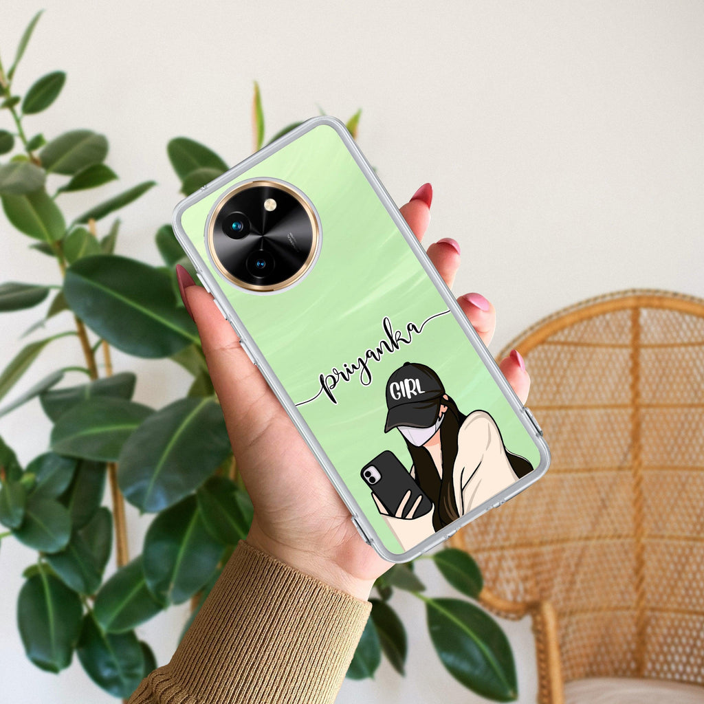 Stylish Girl With Cap Customize Transparent Silicon Case For Vivo Y75 4G