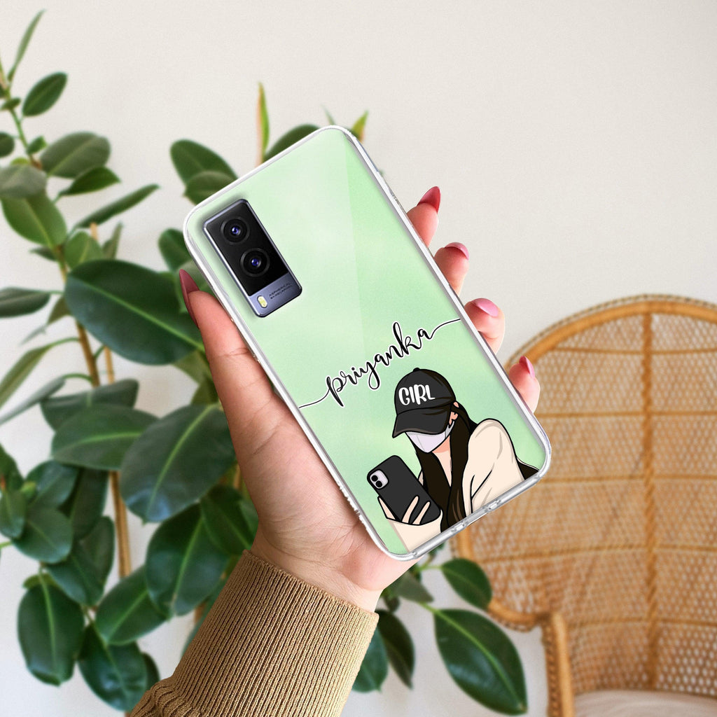 Stylish Girl With Cap Customize Transparent Silicon Case For Vivo V23 5G