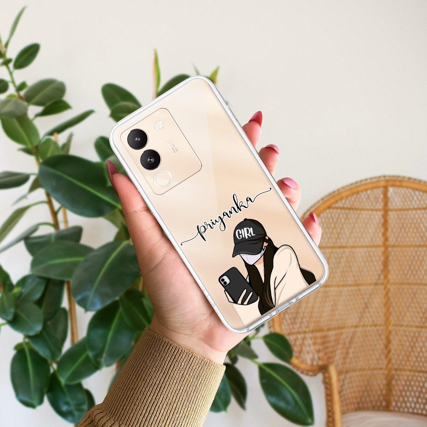 Stylish Girl With Cap Customize Transparent Silicon Case For Vivo