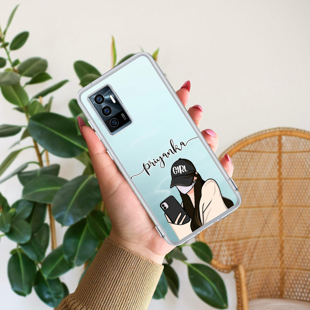 Stylish Girl With Cap Customize Transparent Silicon Case For Vivo X80 5G