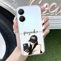Stylish Girl With Cap Customize Transparent Silicon Case For Vivo Y28 5G