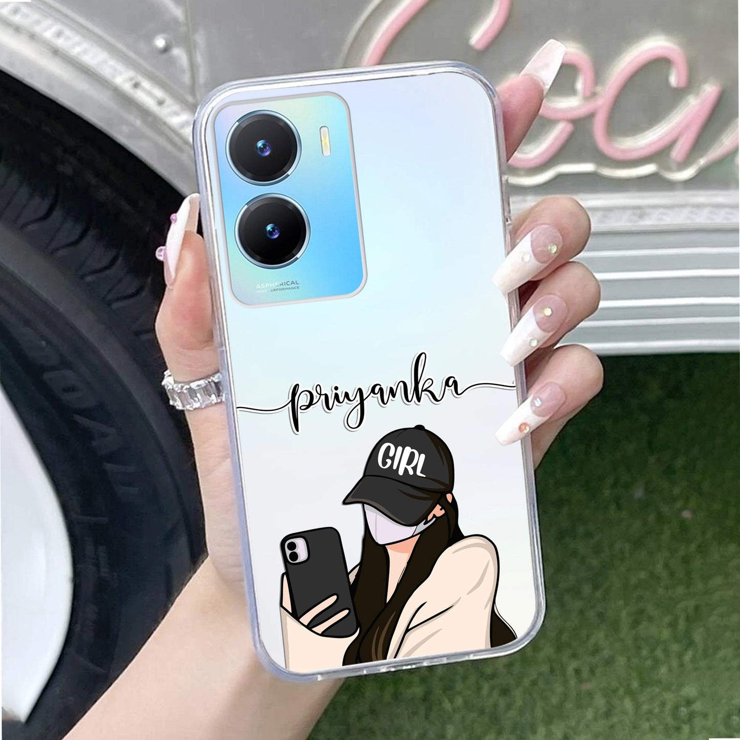Stylish Girl With Cap Customize Transparent Silicon Case For Vivo