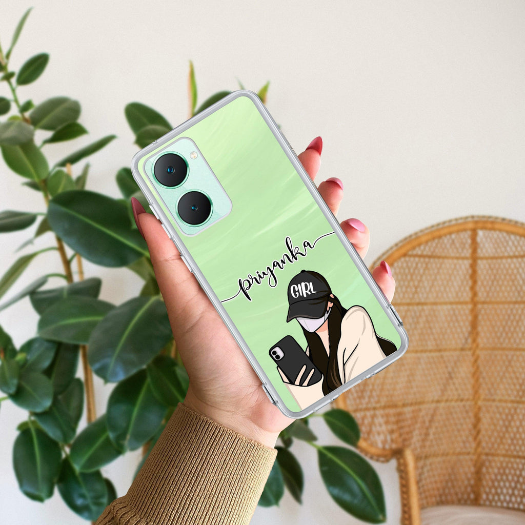 Stylish Girl With Cap Customize Transparent Silicon Case For Vivo V29 Pro 5G