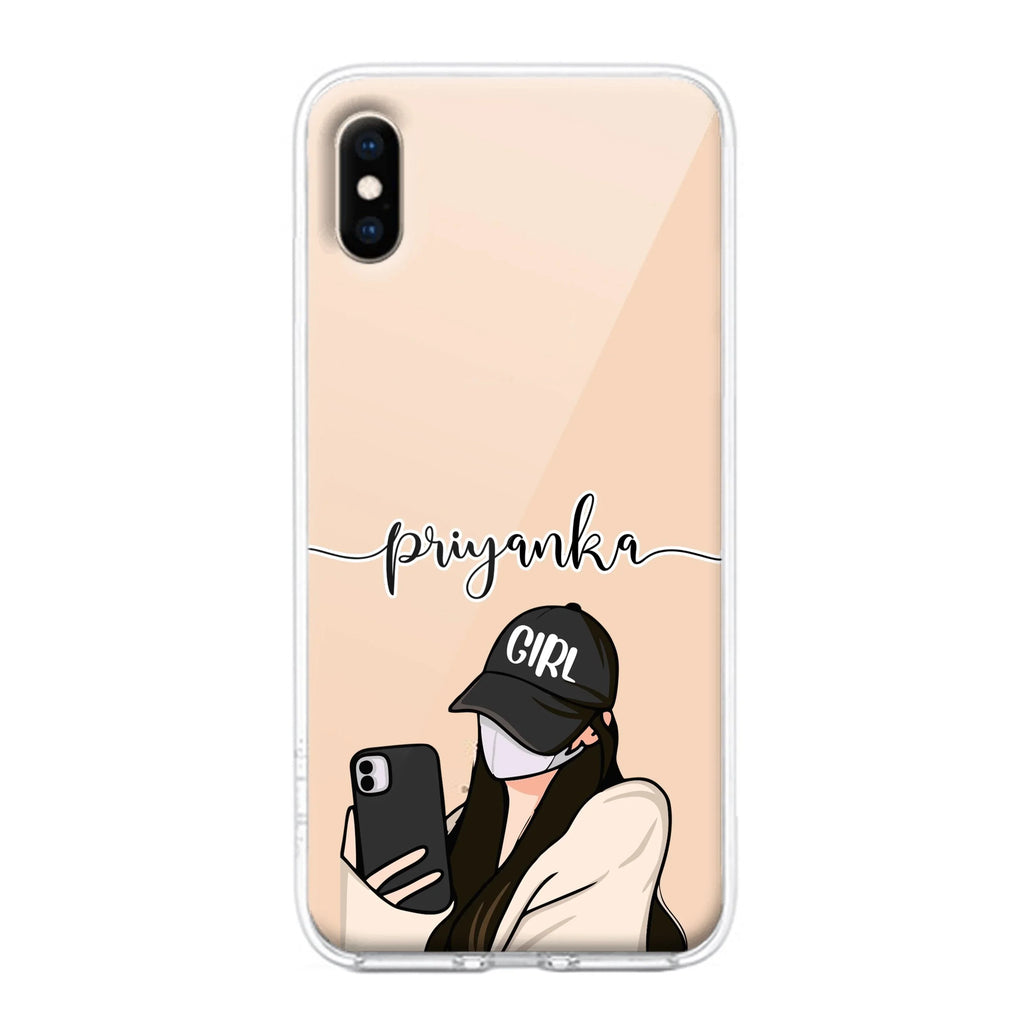 Stylish Girl With Cap Customize Transparent Silicon Case For iPhone