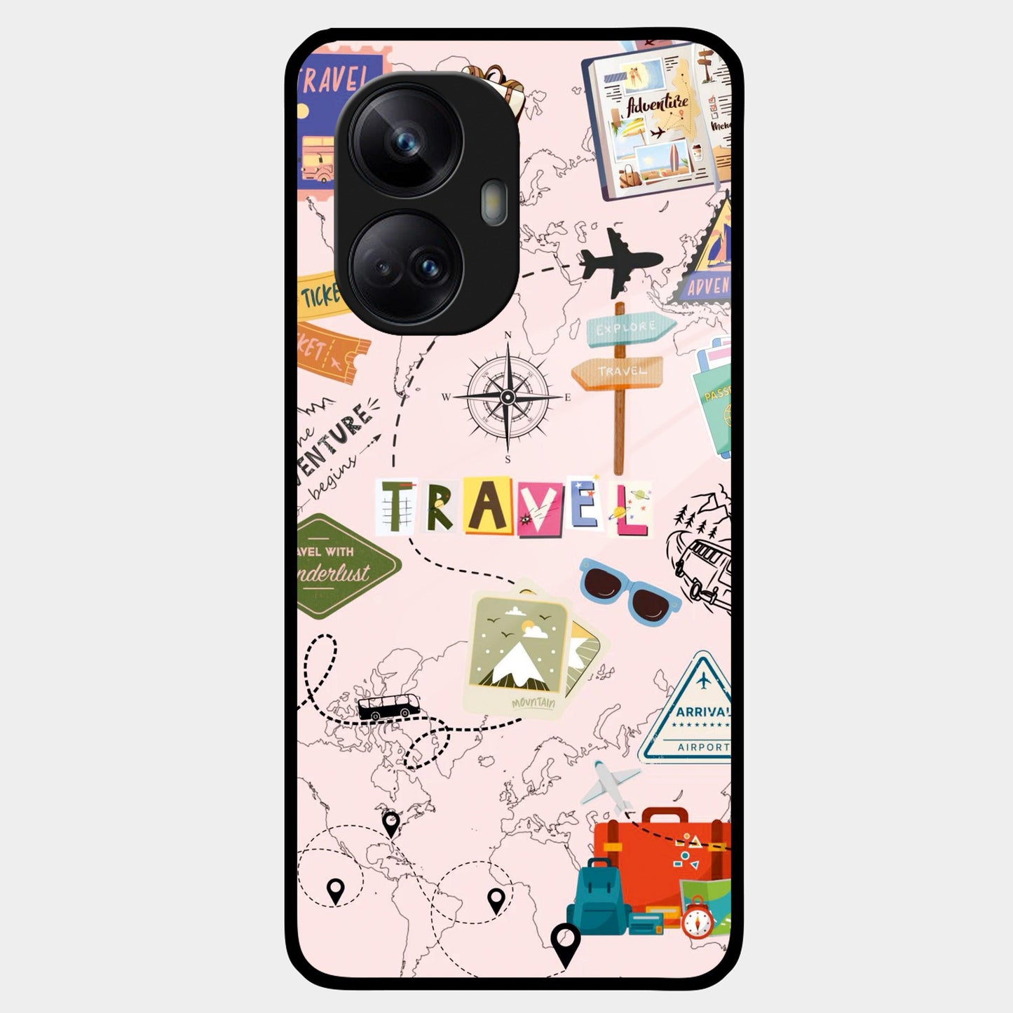 Travelogue Treasures Glass Case Cover For Realme/Narzo