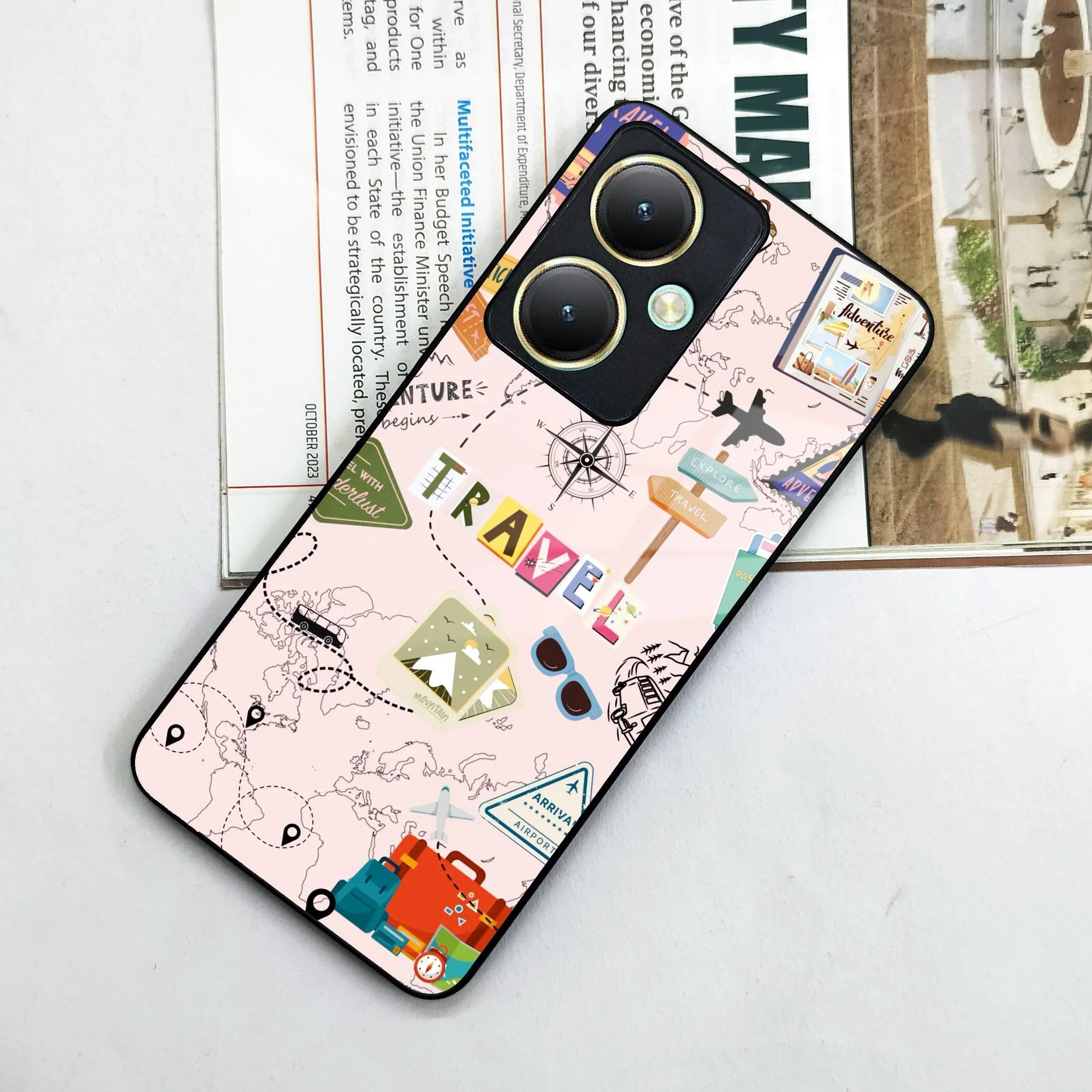 Travelogue Treasures Glass Case Cover For Vivo - ShopOnCliQ