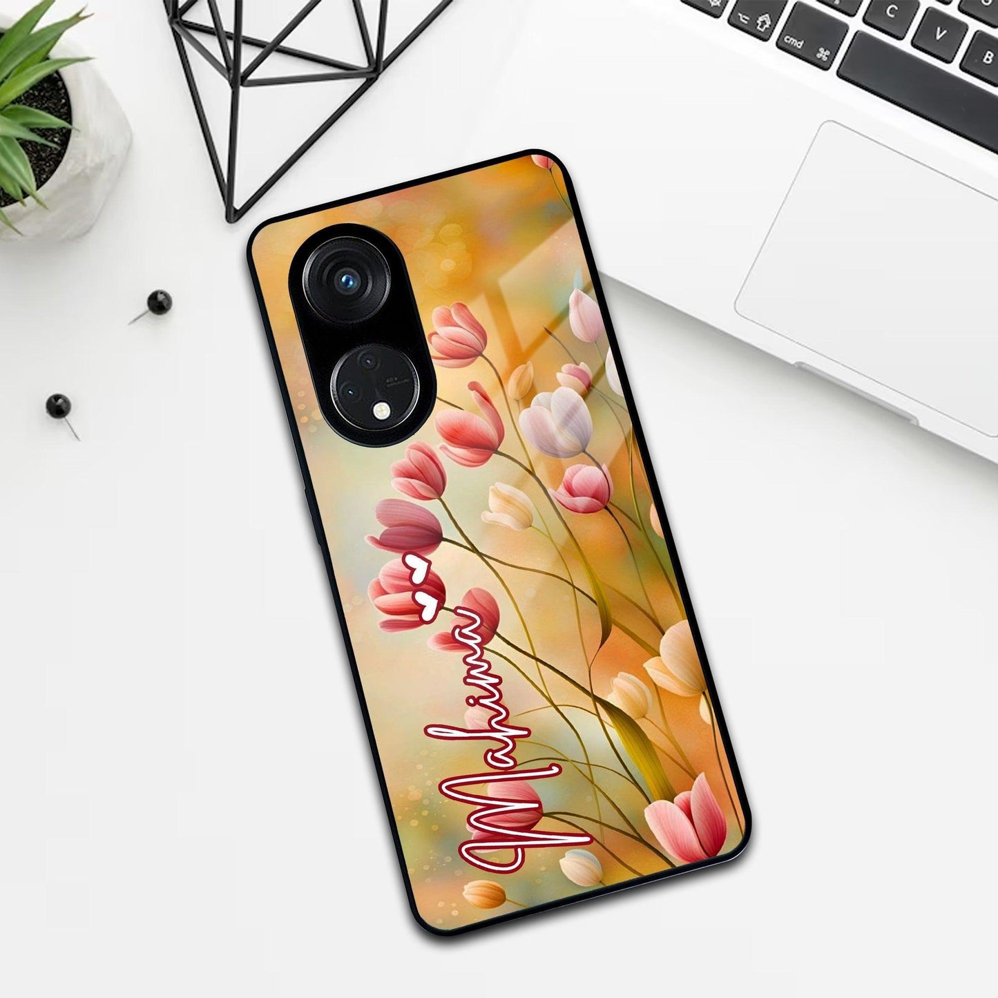 Tulip Floral Glass Case Cover For Oppo