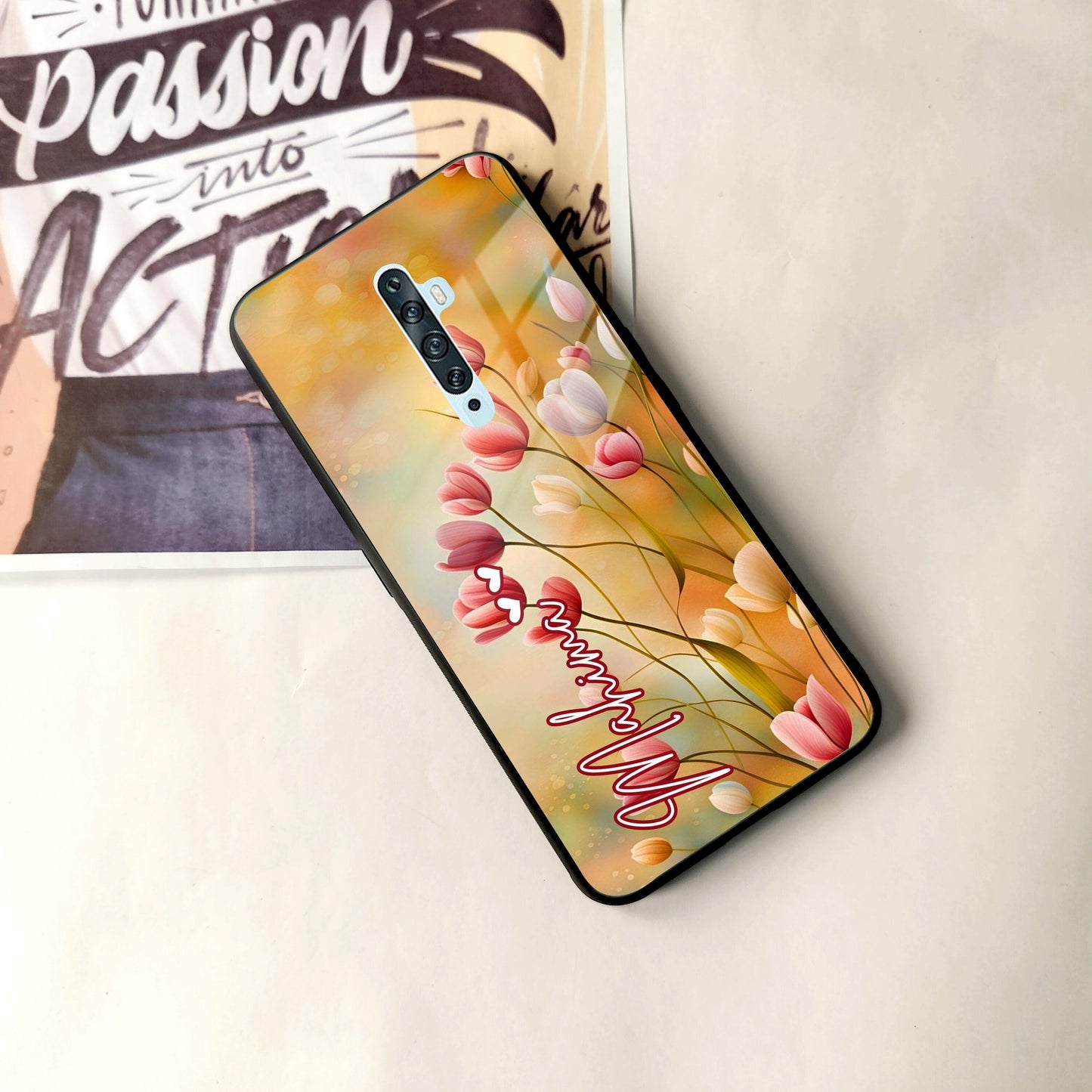 Tulip Floral Glass Case Cover For Oppo