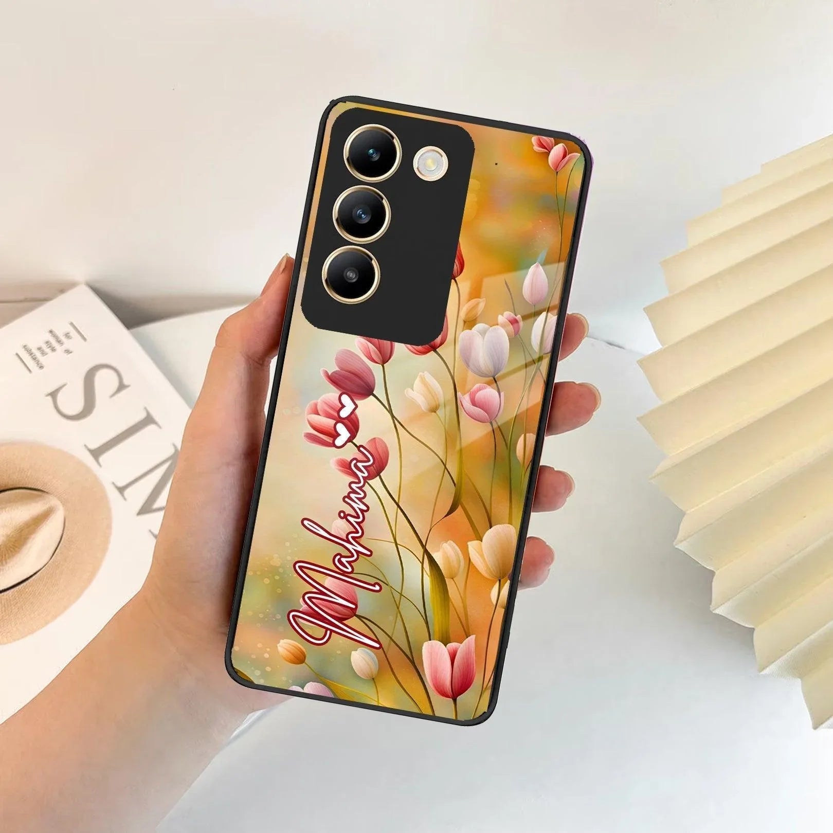 Tulip Floral Glass Case Cover For Vivo - ShopOnCliQ