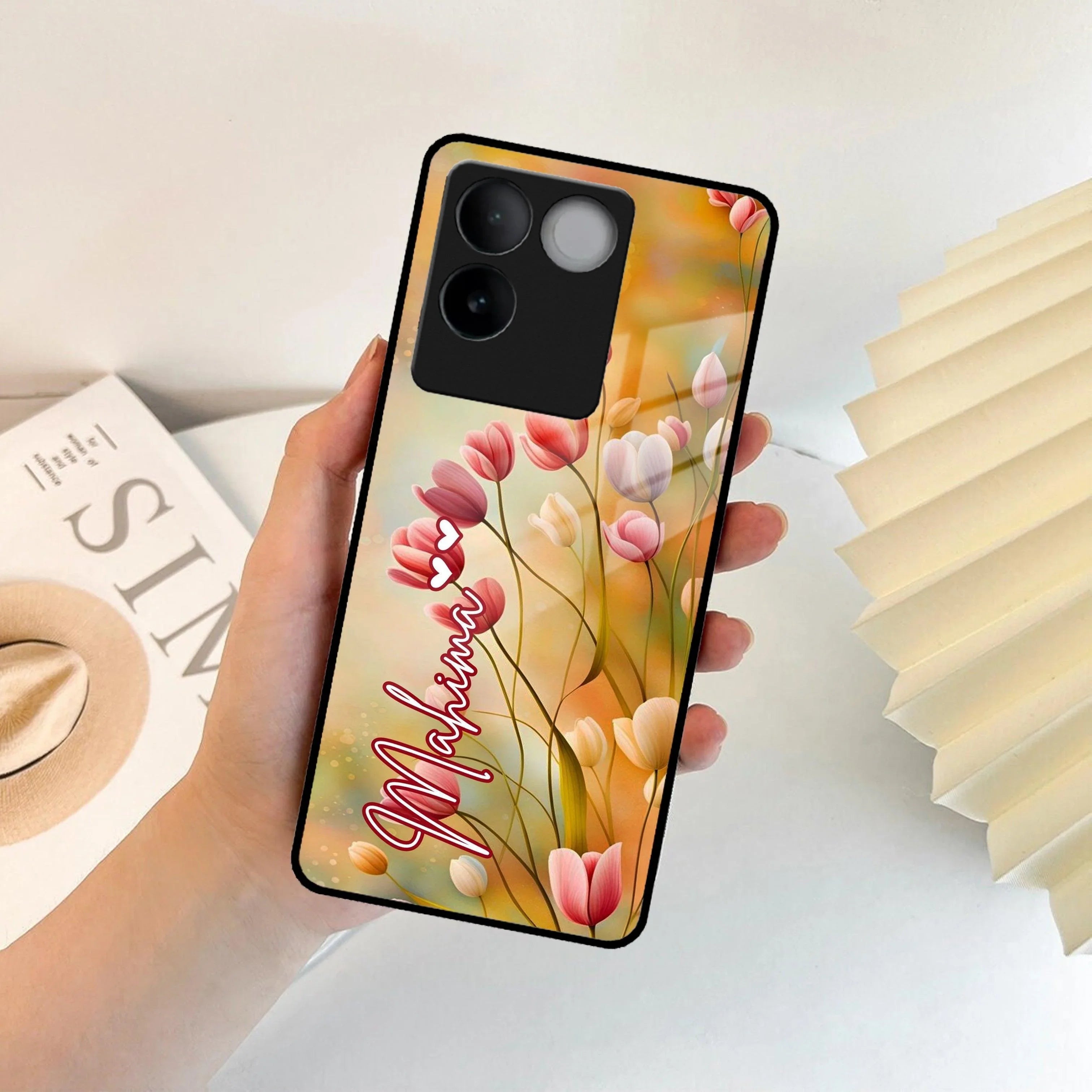 Tulip Floral Glass Case Cover For Vivo - ShopOnCliQ