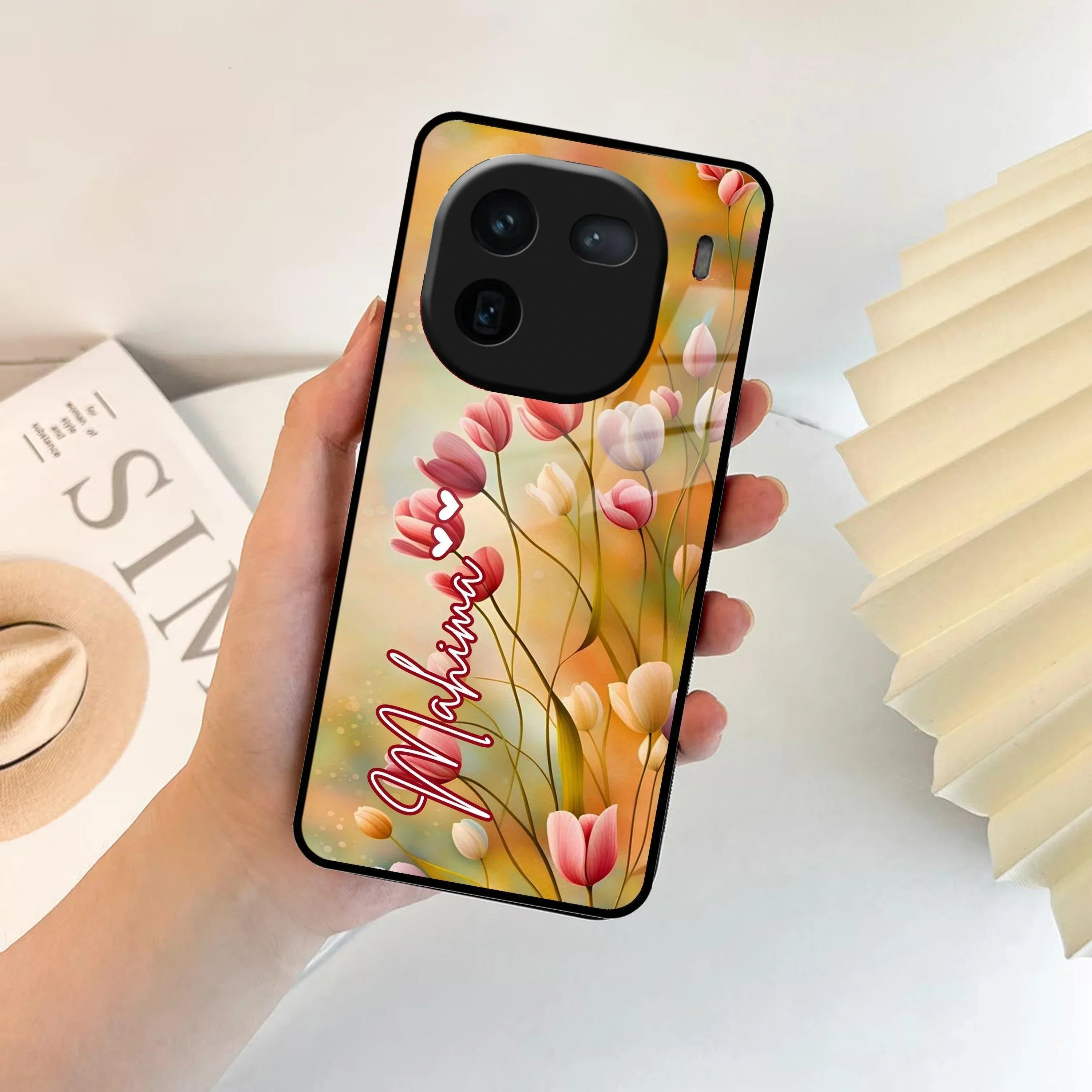 Tulip Floral Glass Case Cover For Vivo - ShopOnCliQ