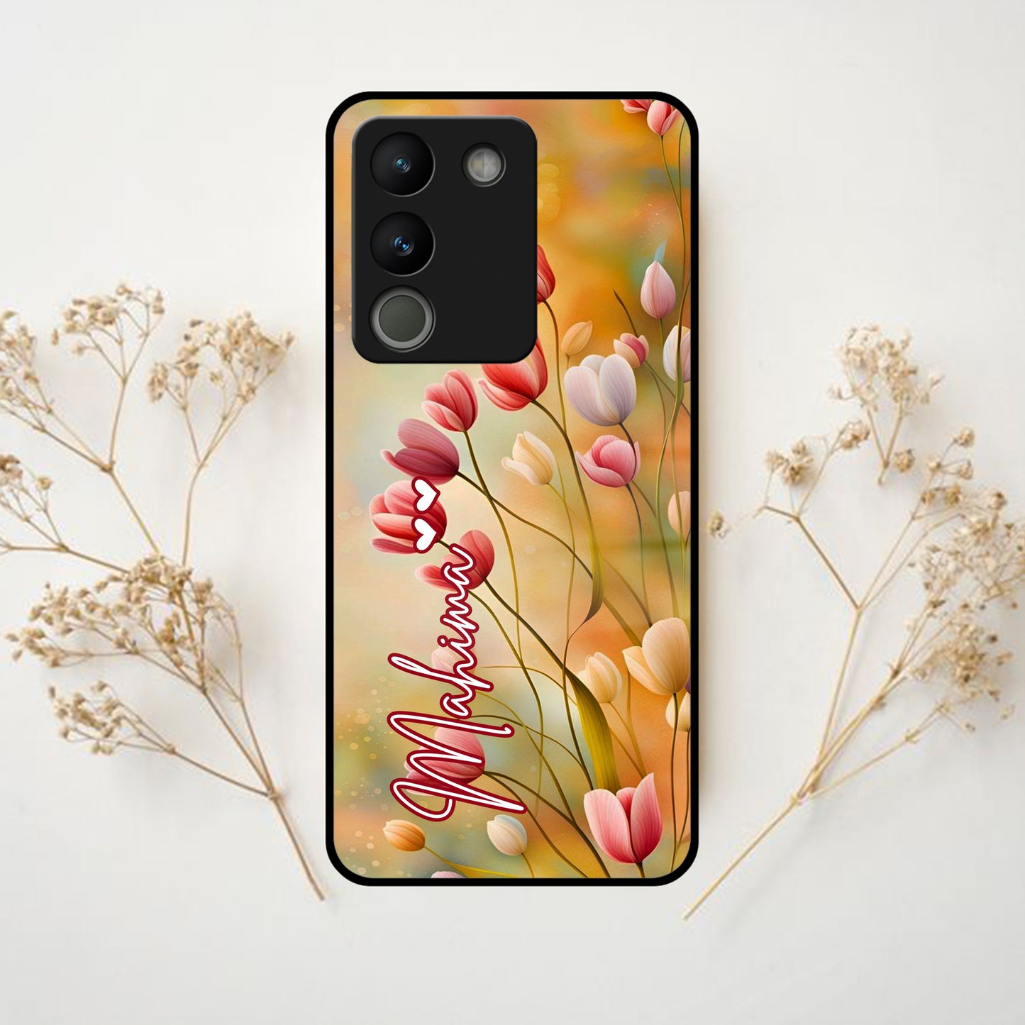 Tulip Floral Glass Case Cover For Vivo