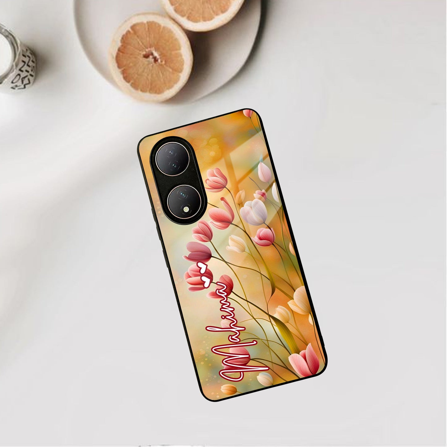 Tulip Floral Glass Case Cover For Vivo
