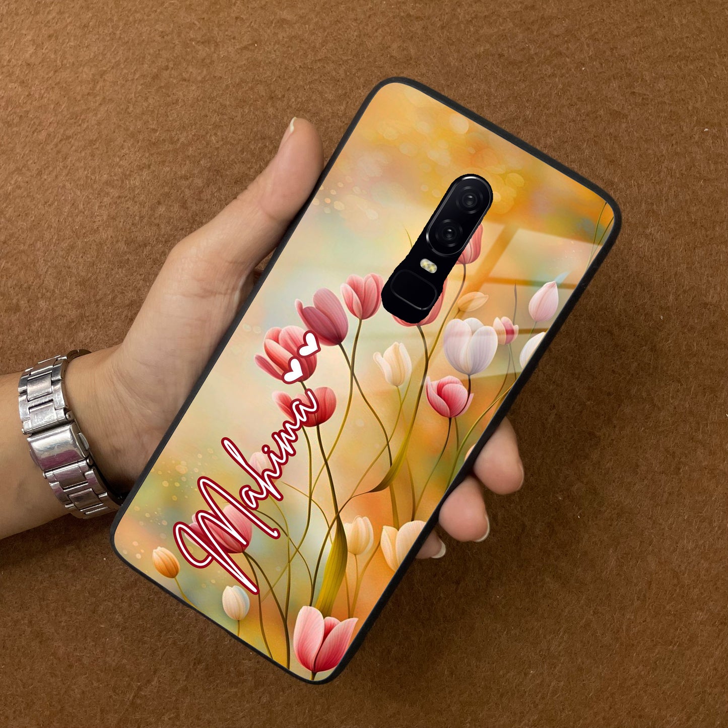 Tulip Floral Glass Case Cover For OnePlus