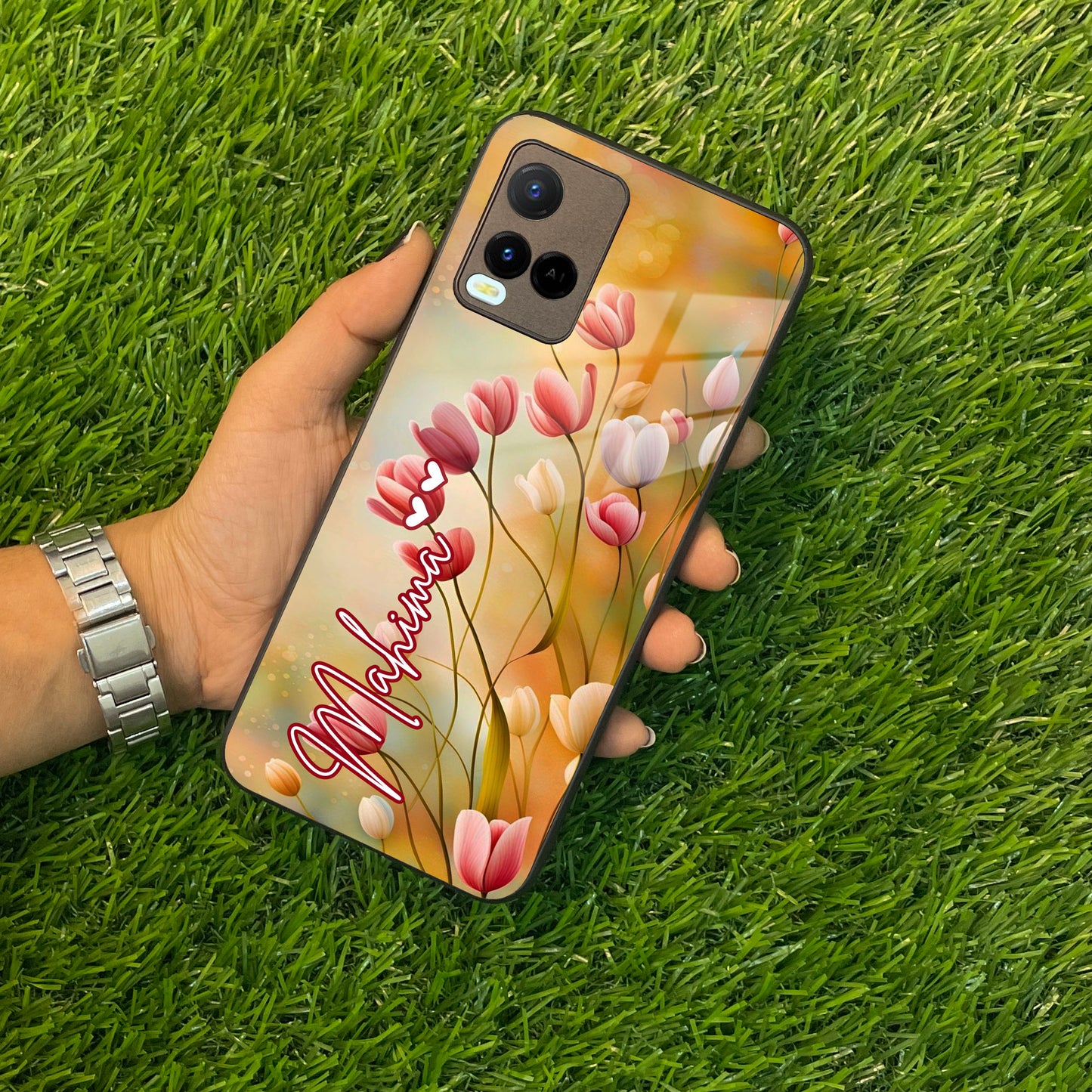 Tulip Floral Glass Case Cover For Vivo