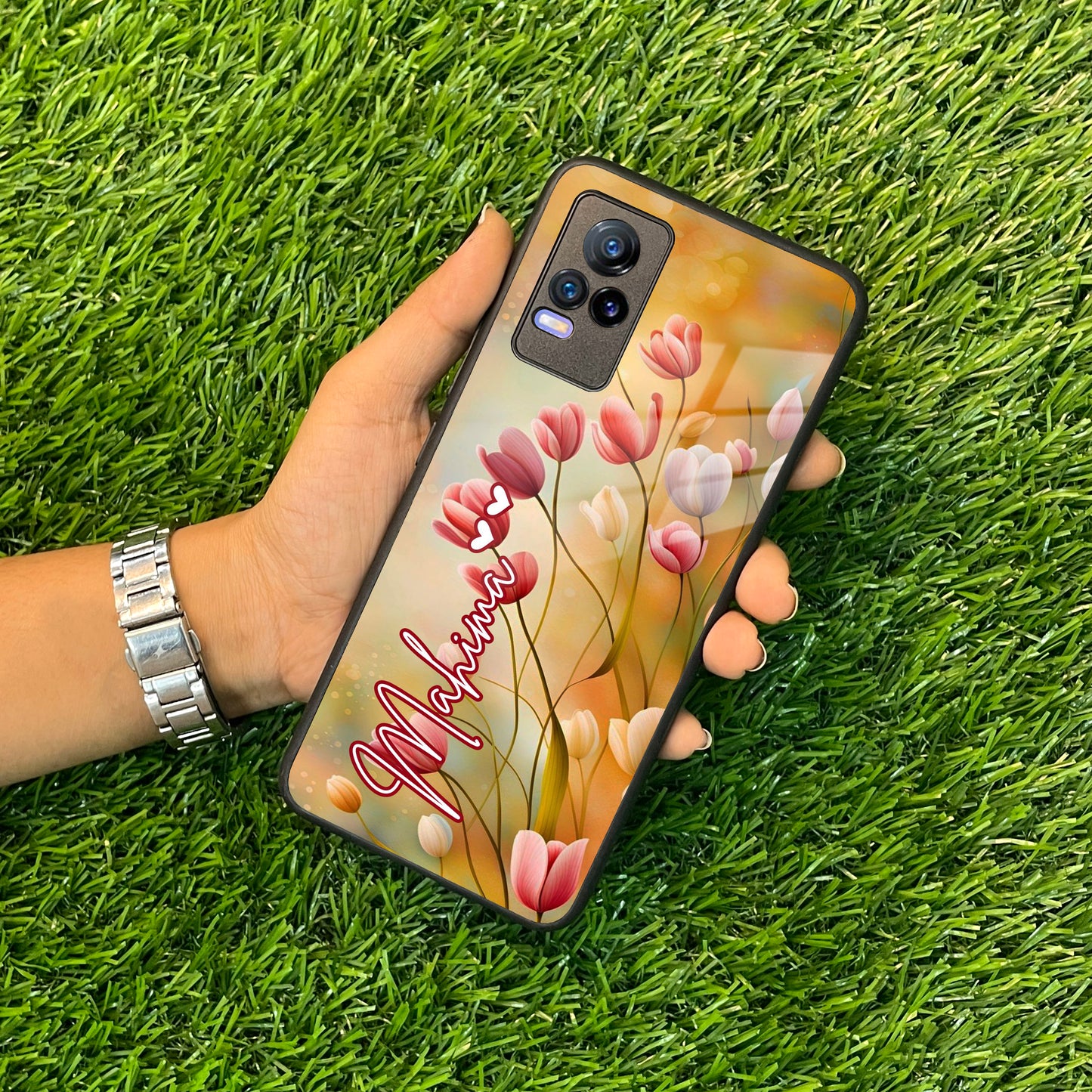 Tulip Floral Glass Case Cover For Vivo