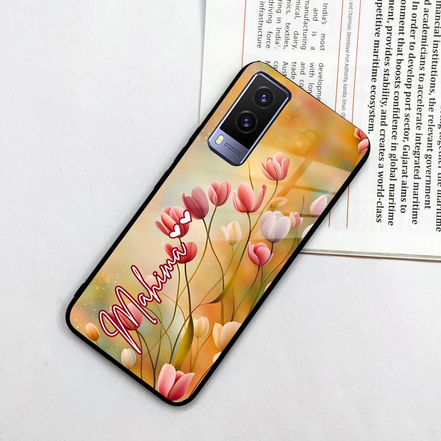 Tulip Floral Glass Case Cover For Vivo