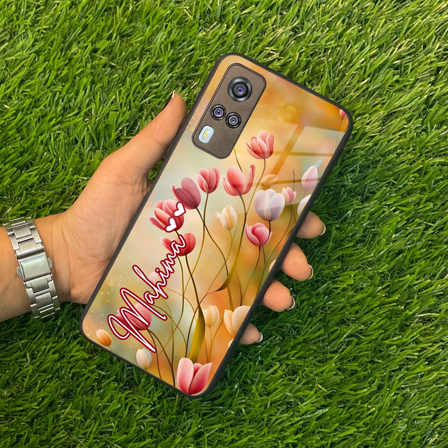 Tulip Floral Glass Case Cover For Vivo