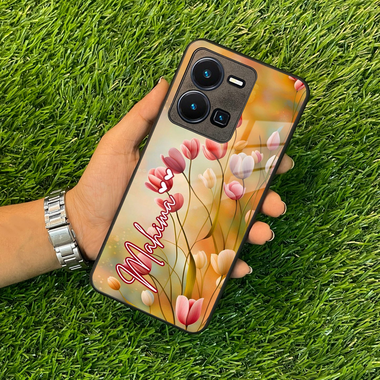 Tulip Floral Glass Case Cover For Vivo