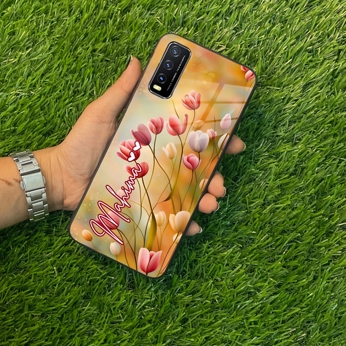 Tulip Floral Glass Case Cover For Vivo